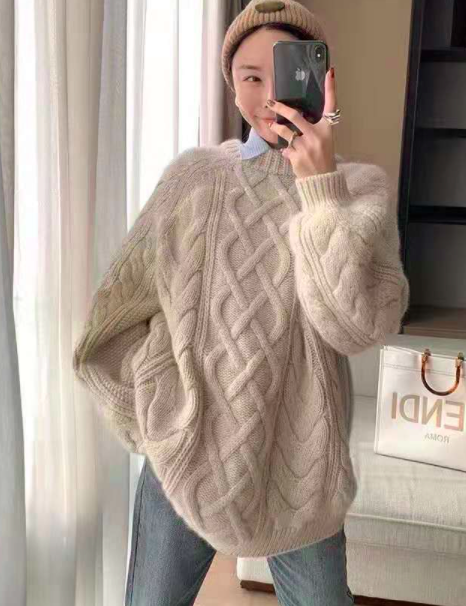 ᴷᴼᴿᴱᴬ 🇰🇷   <現貨>粗針織慵懶風寬鬆麻花紋上衣