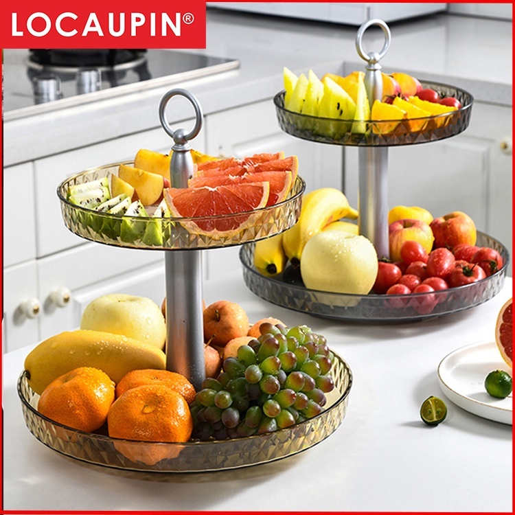 Locaupin 2 Tier Spinning Tray for Fruit,Cabinet,Pantry, Decorative Tiered  Trays for Countertop,Organizer for Spices