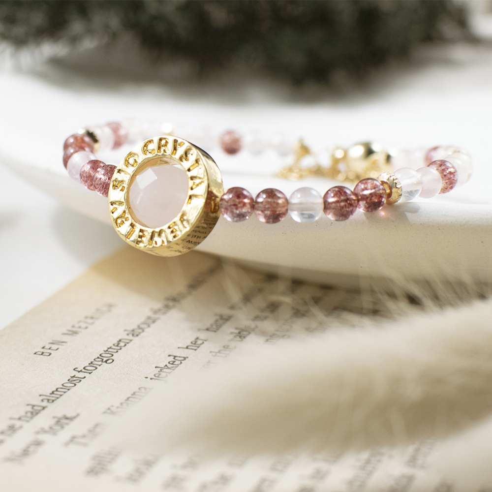 磁吸手鍊【初戀】草莓晶粉水晶手鍊