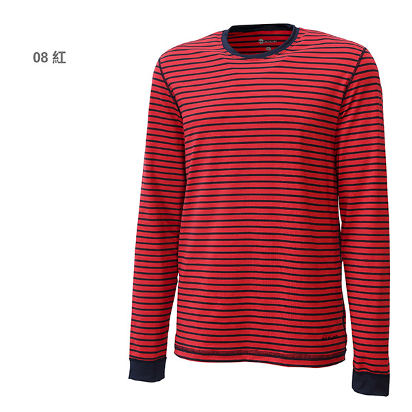 Wildland 荒野 12662 男遠紅外線條紋保暖衣 77(中藍、橘、紅、白) 中層衣/吸濕快乾/保暖/透氣/彈性  01W12662