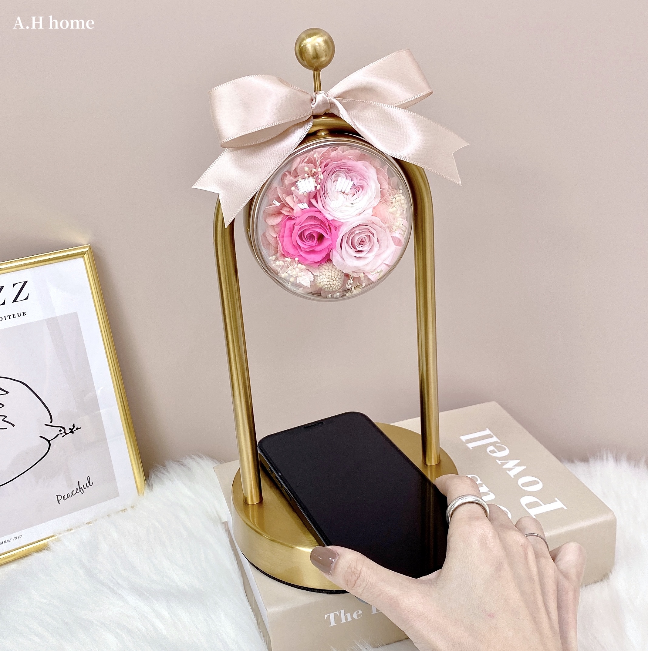 【ＡＨ804】ins永生花手機無線充電夜燈（經典款）