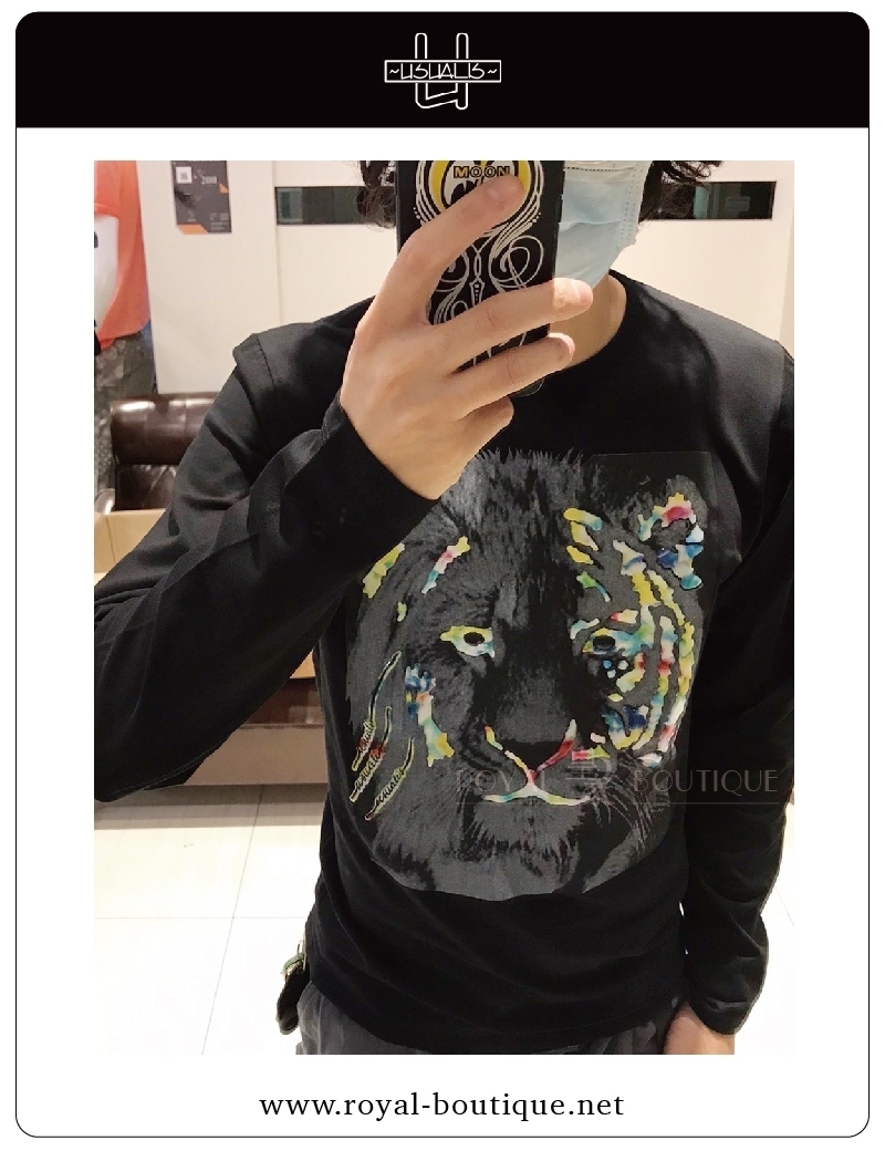 USUALIS 膠印色塊虎頭薄長T