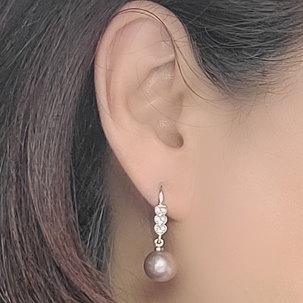 天然淡紫珍珠垂吊耳環EP002(10mm+