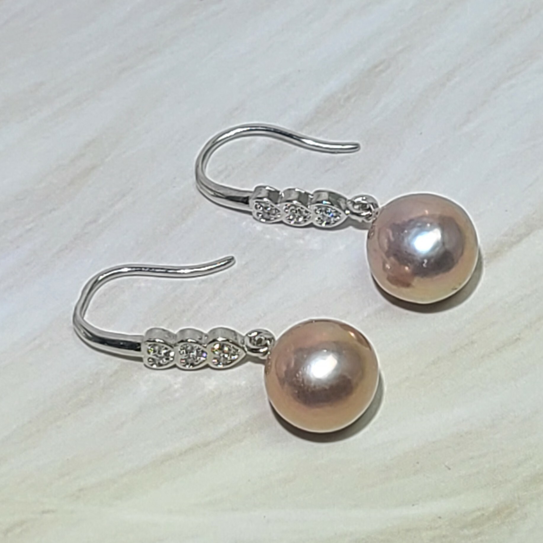 天然淡紫珍珠垂吊耳環EP002(10mm+