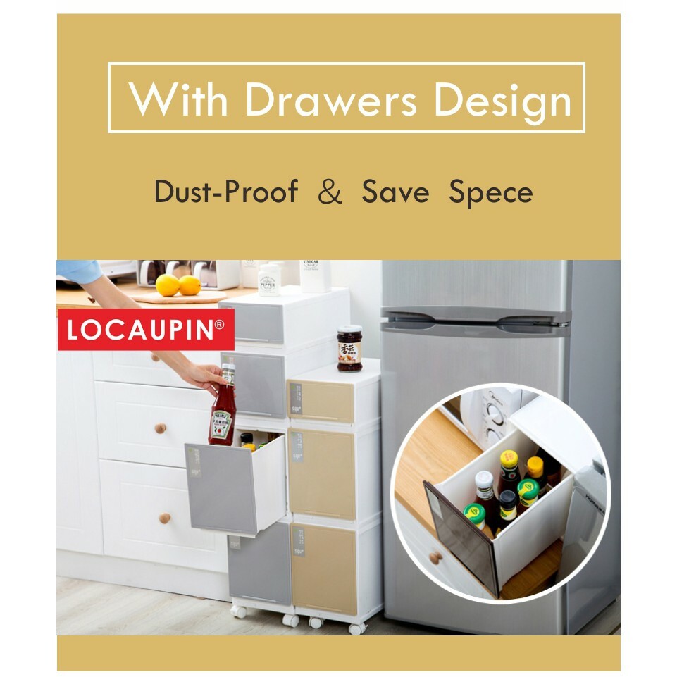 Locaupin Multipurpose Home 4 Tier Narrow Space Plastic Storage Box