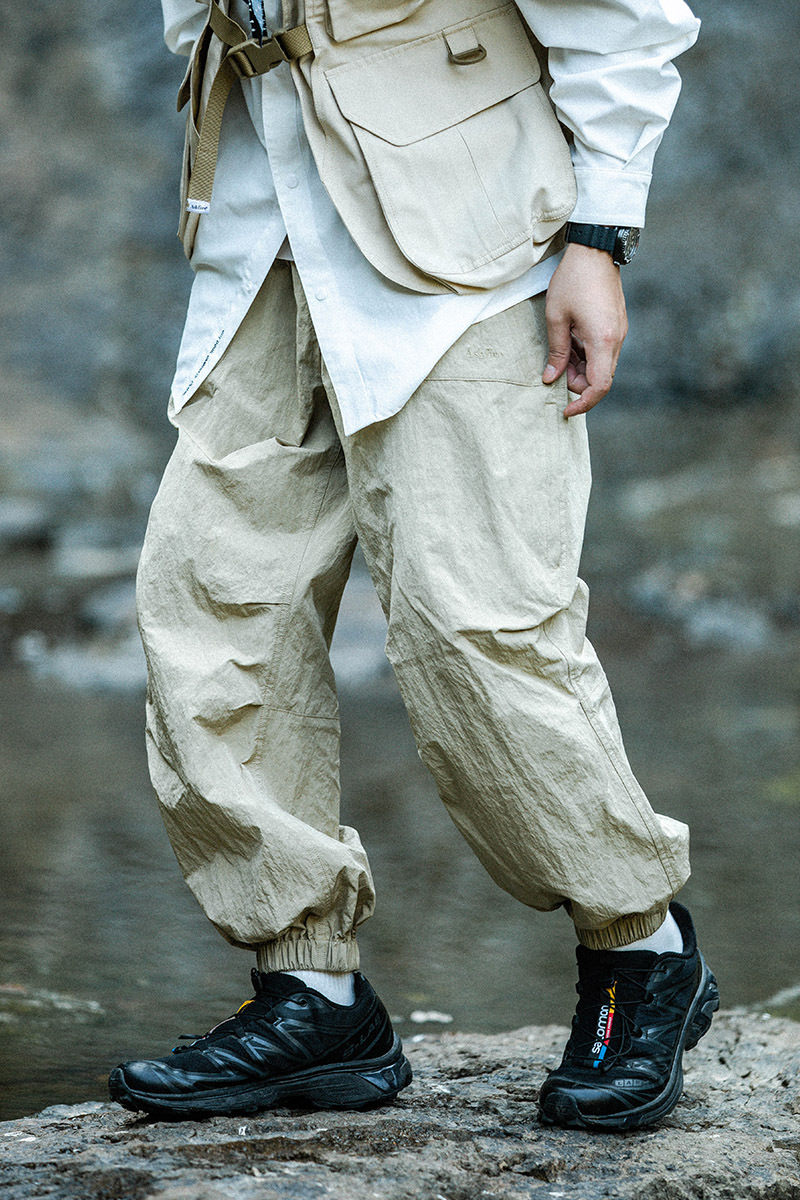 格紋多口袋機能工裝束腳褲