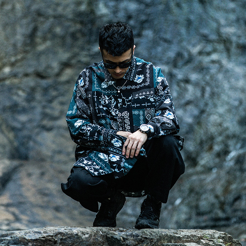 民族花卉泡泡紗戶外襯衣