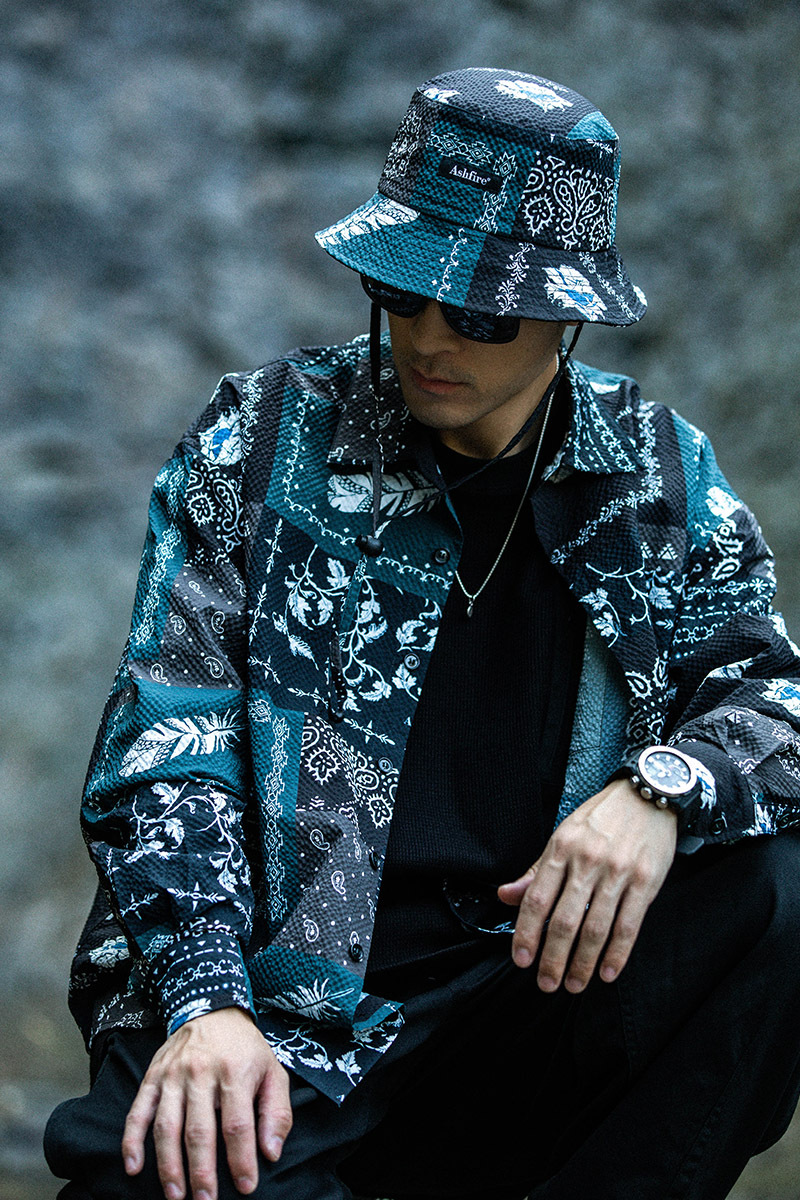 民族花卉泡泡紗戶外襯衣