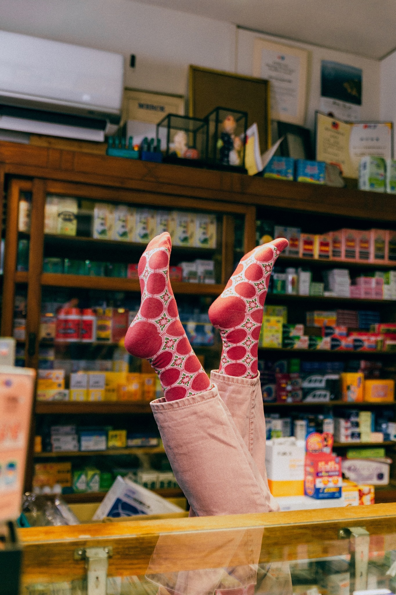 爿爿花 茜紅花磚襪