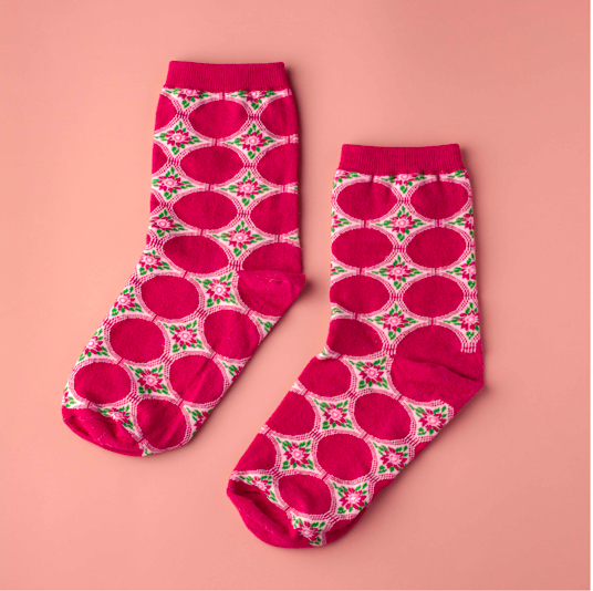 爿爿花 茜紅花磚襪