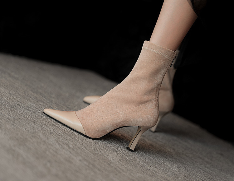 _進化版 皮質拼接幾皮短靴(34-39)(黑/杏)