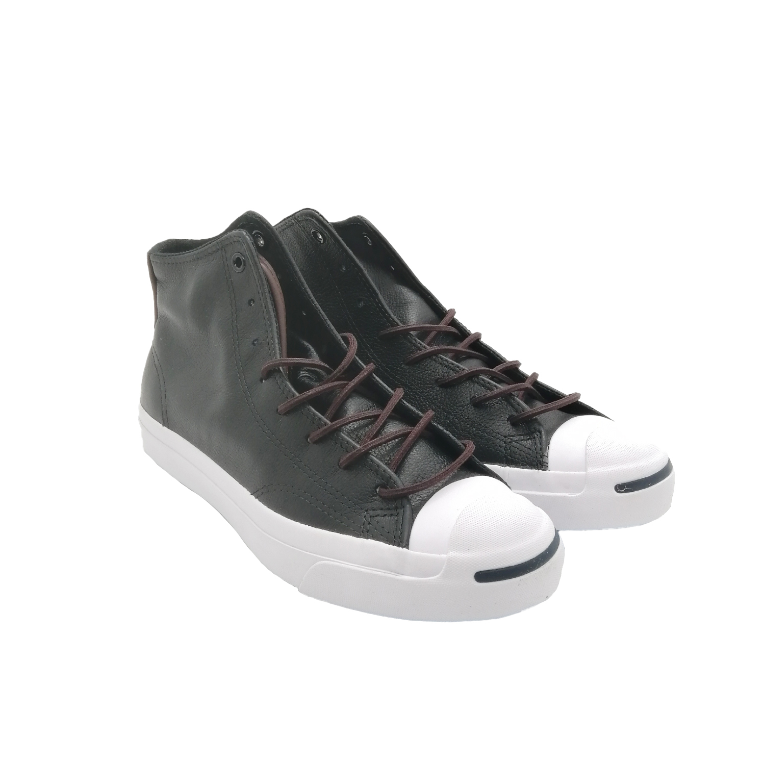 Converse - 男女款開口笑皮革高幫休閒鞋(黑色)