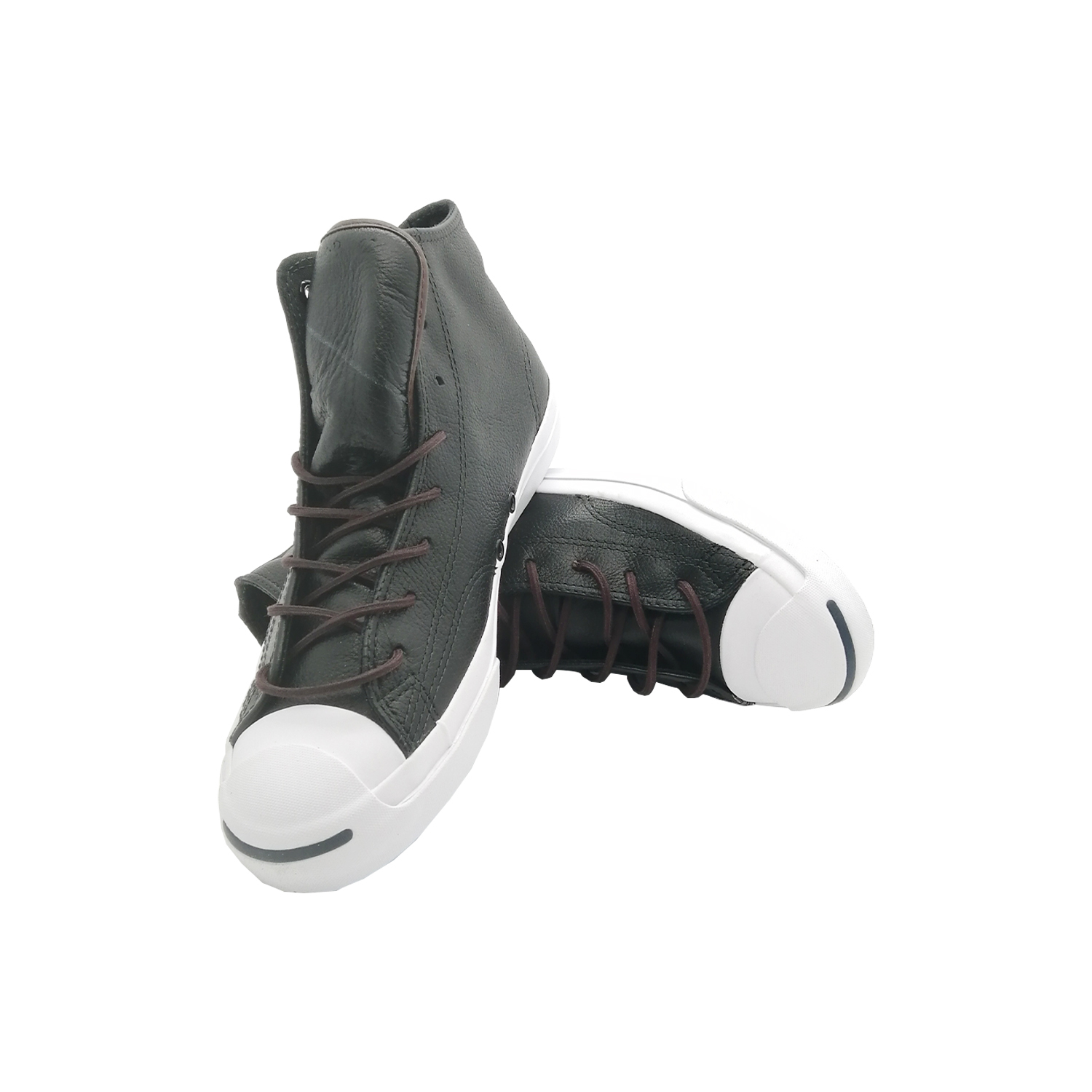 Converse - 男女款開口笑皮革高幫休閒鞋(黑色)