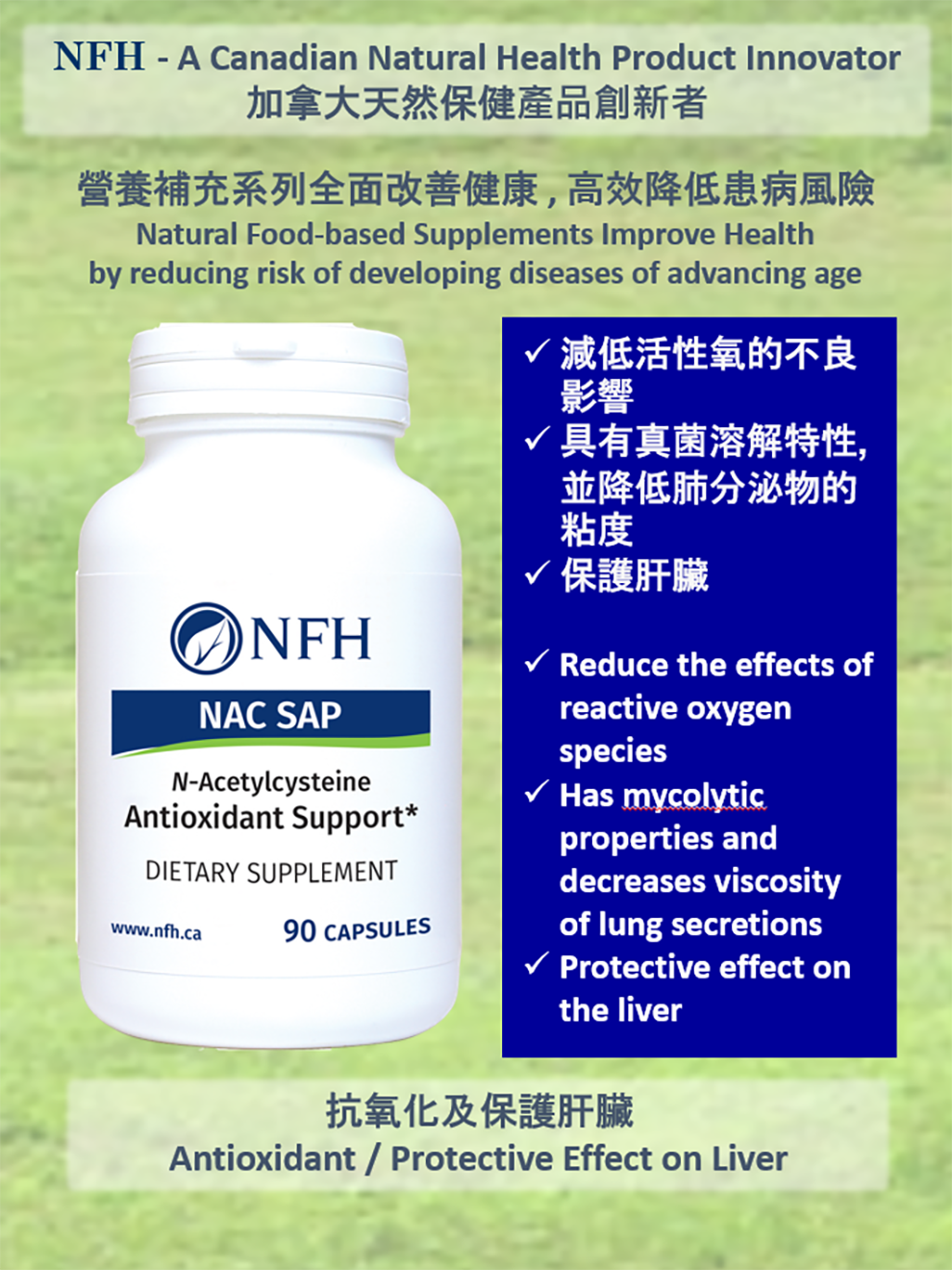 NFH NAC 抗氧化膠囊 (90粒) - (基於科學及醫療專家知識硏製之穀胱甘肽和抗氧化劑）