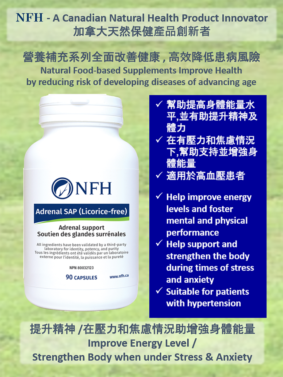 NFH 腎上腺(無甘草)膠囊 (90粒) - 腎上腺支持營養素 - (基於科學及醫療專家知識研製）