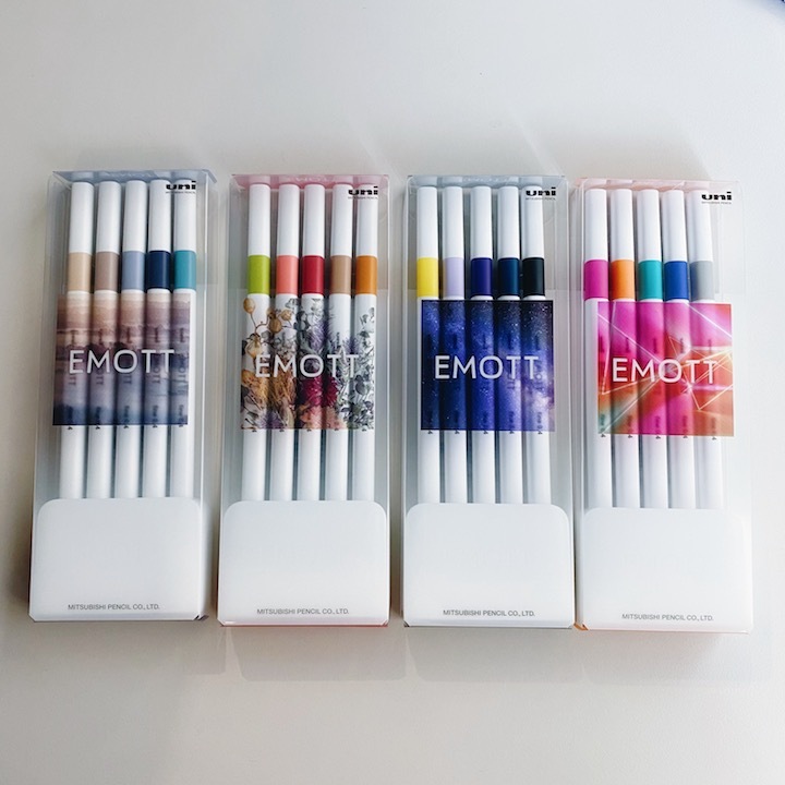 新色！三菱EMOTT 耐水性簽字筆 5色組，附筆座