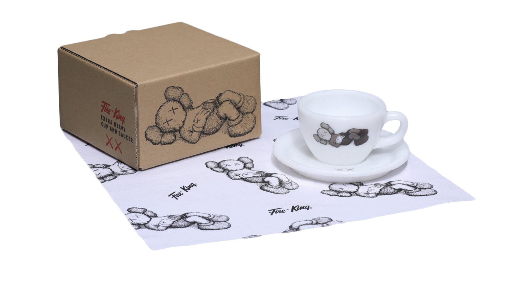 -(C026)-KAWS TOKYO FIRST HOLIDAY COMPANION FIRE-KING EXTRA HEAVY CUP & SAUCER SET