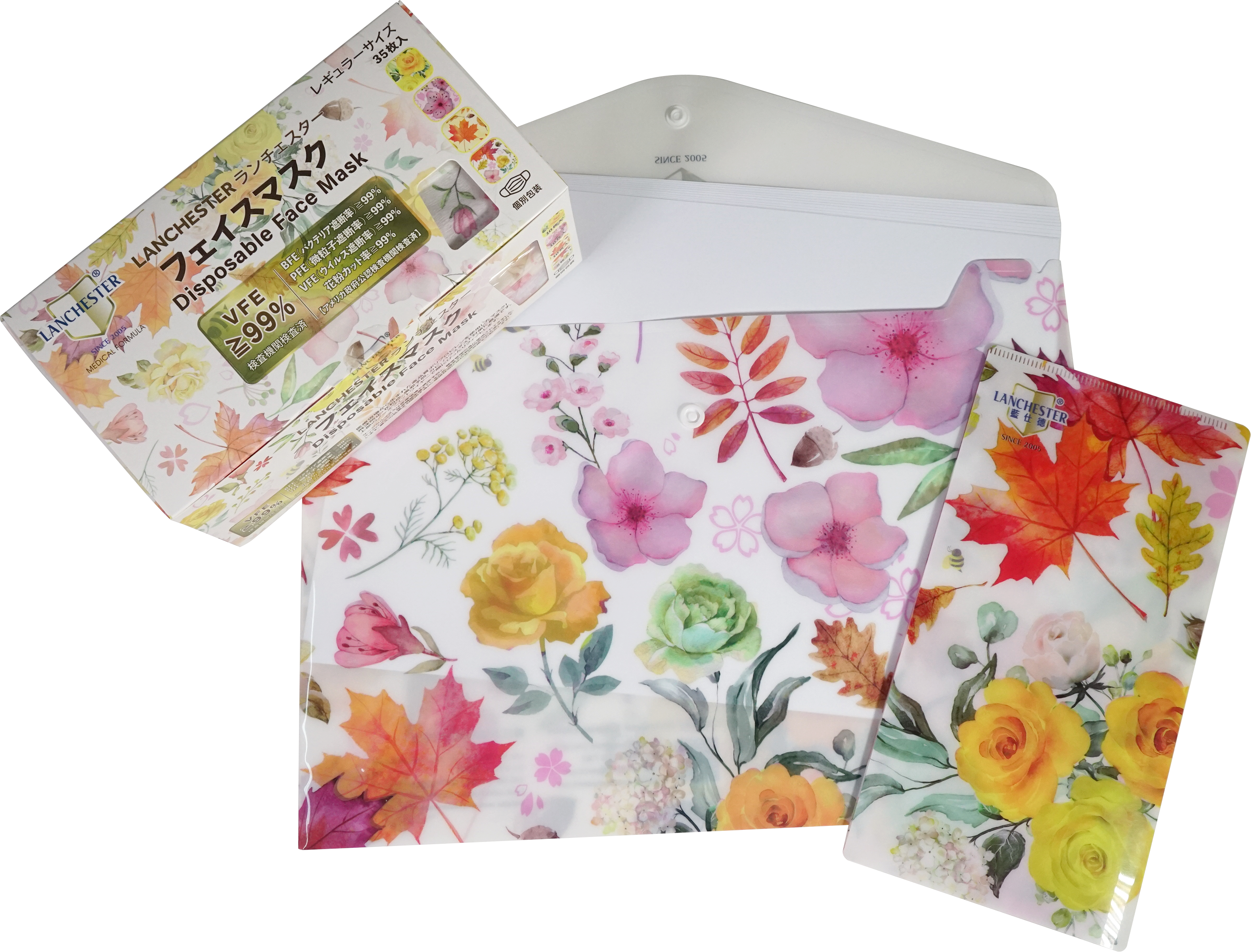 【花語系列】 成人三層防護口罩 華麗三十五片獨立包裝 +文件夾+口罩套