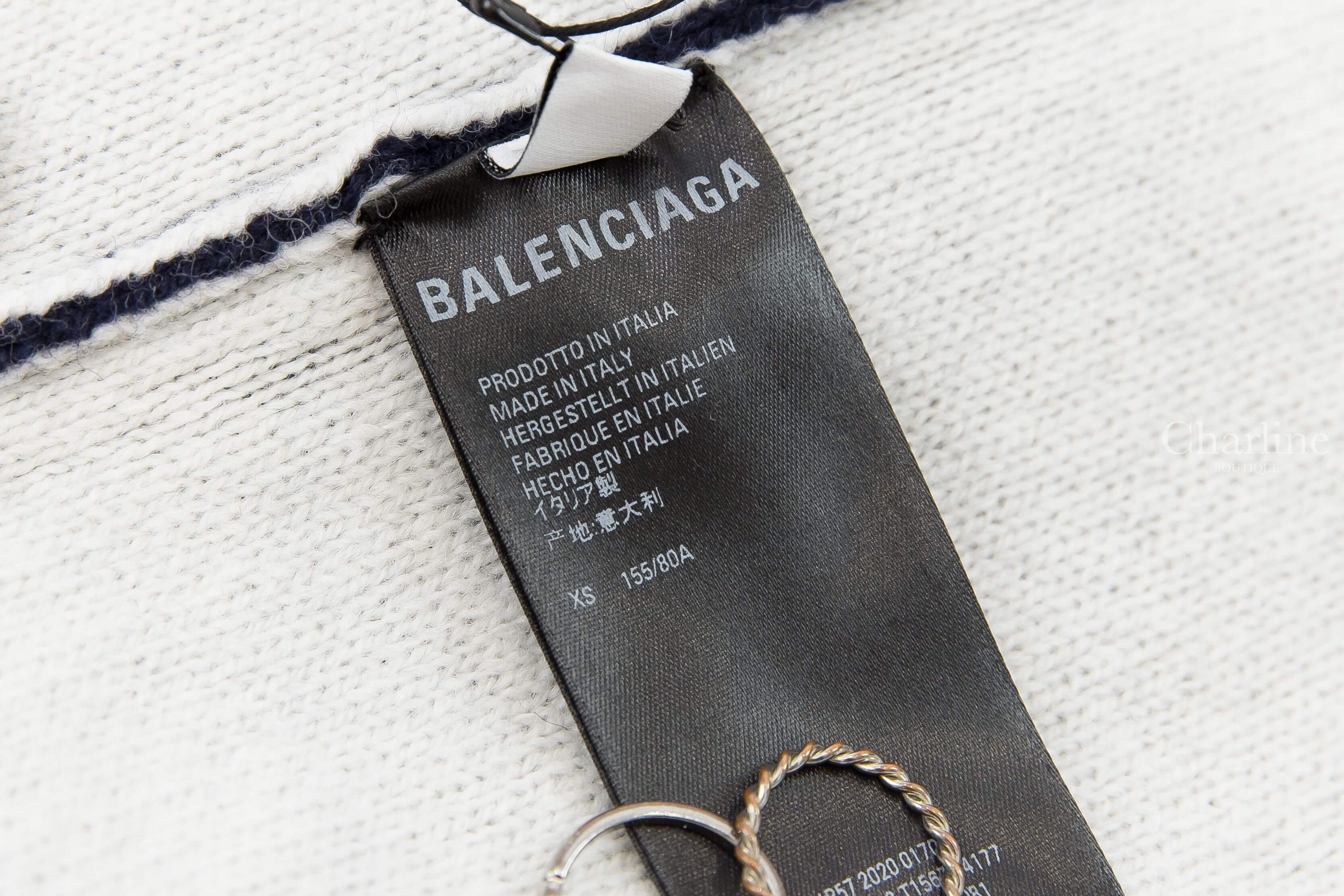 Balenciaga Women's Allover Logo Crewneck In Navy/White 海軍藍滿版白色 Logo 羊毛混紡長版長袖毛衣-Charline Boutique 精品代購