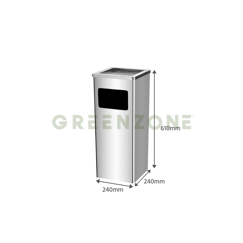 Greenzone Stainless Steel Square Bin with Ashtray Top (15L)