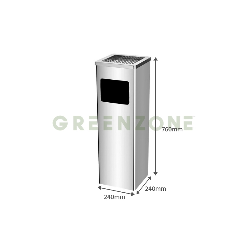 Greenzone Stainless Steel Square Bin with Ashtray Top (20L)