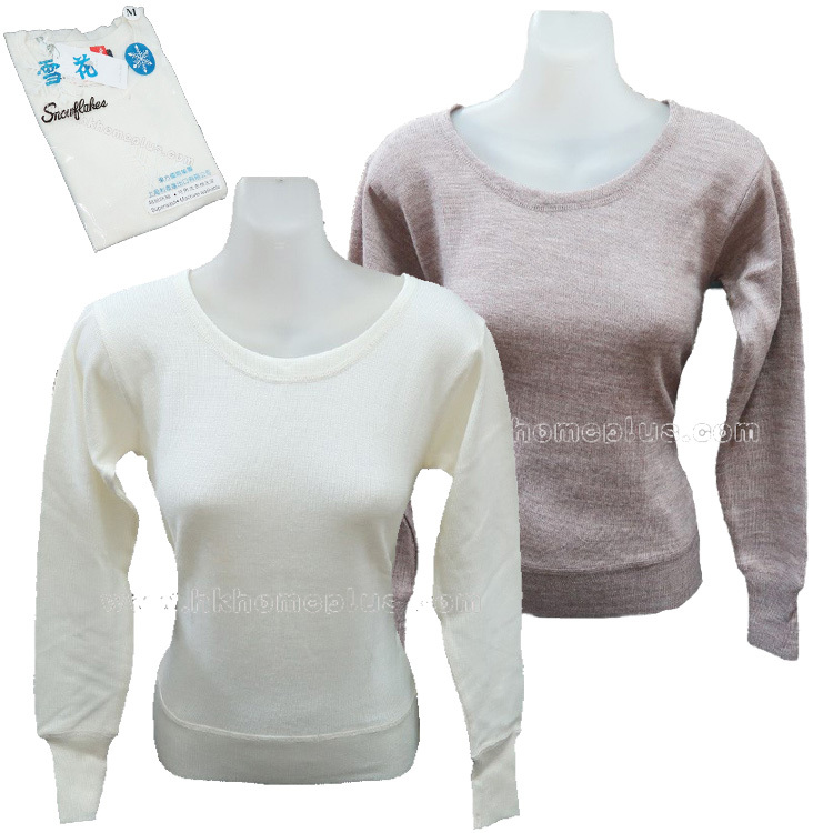雪花牌: 女裝羊毛防縮圓領長袖衫 (S-XL碼)