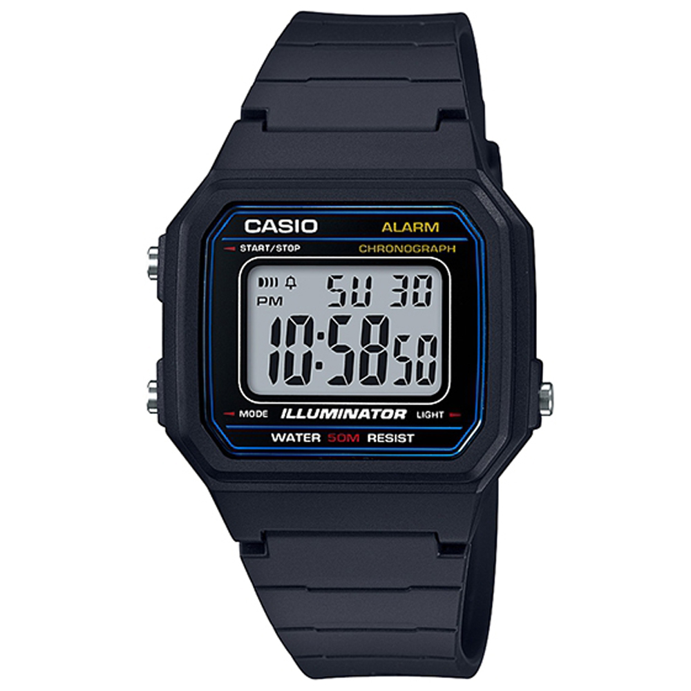 Casio W-217H-1A 復古跳字 膠錶