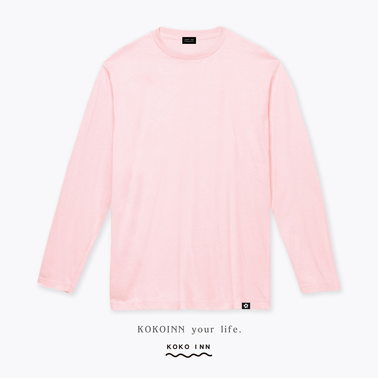 KOKOINN 純棉圓領素面小花標長袖T