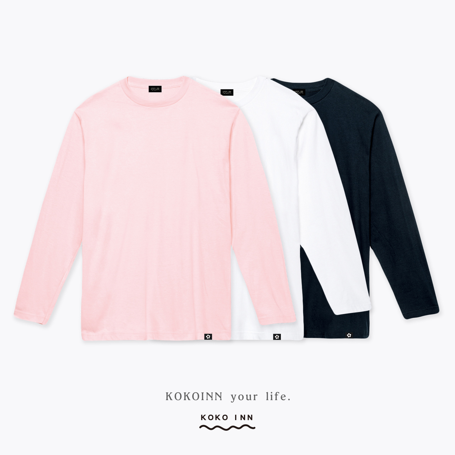 KOKOINN 純棉圓領素面小花標長袖T