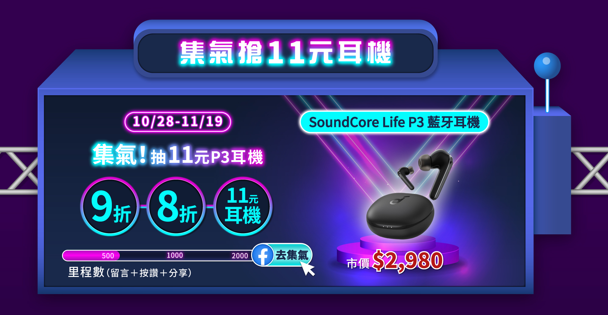 Facebook 集氣搶 $11元 ANKER SoundCore Life P3 藍牙耳機