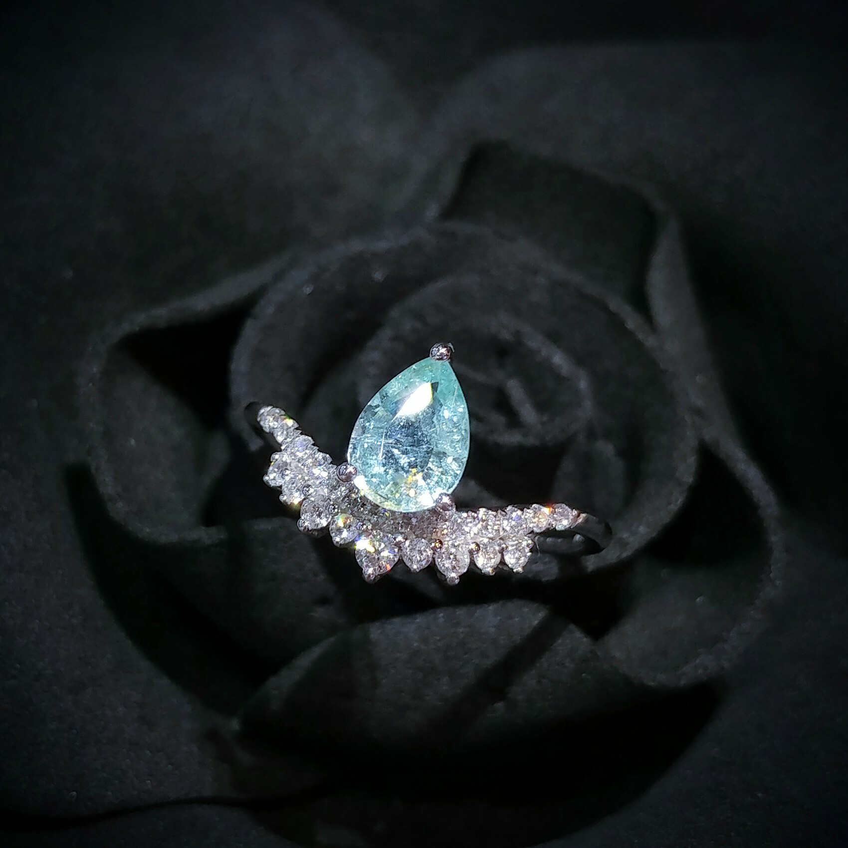 18K White Gold 0.65ct Pear Shaped Paraiba and Diamond Ring