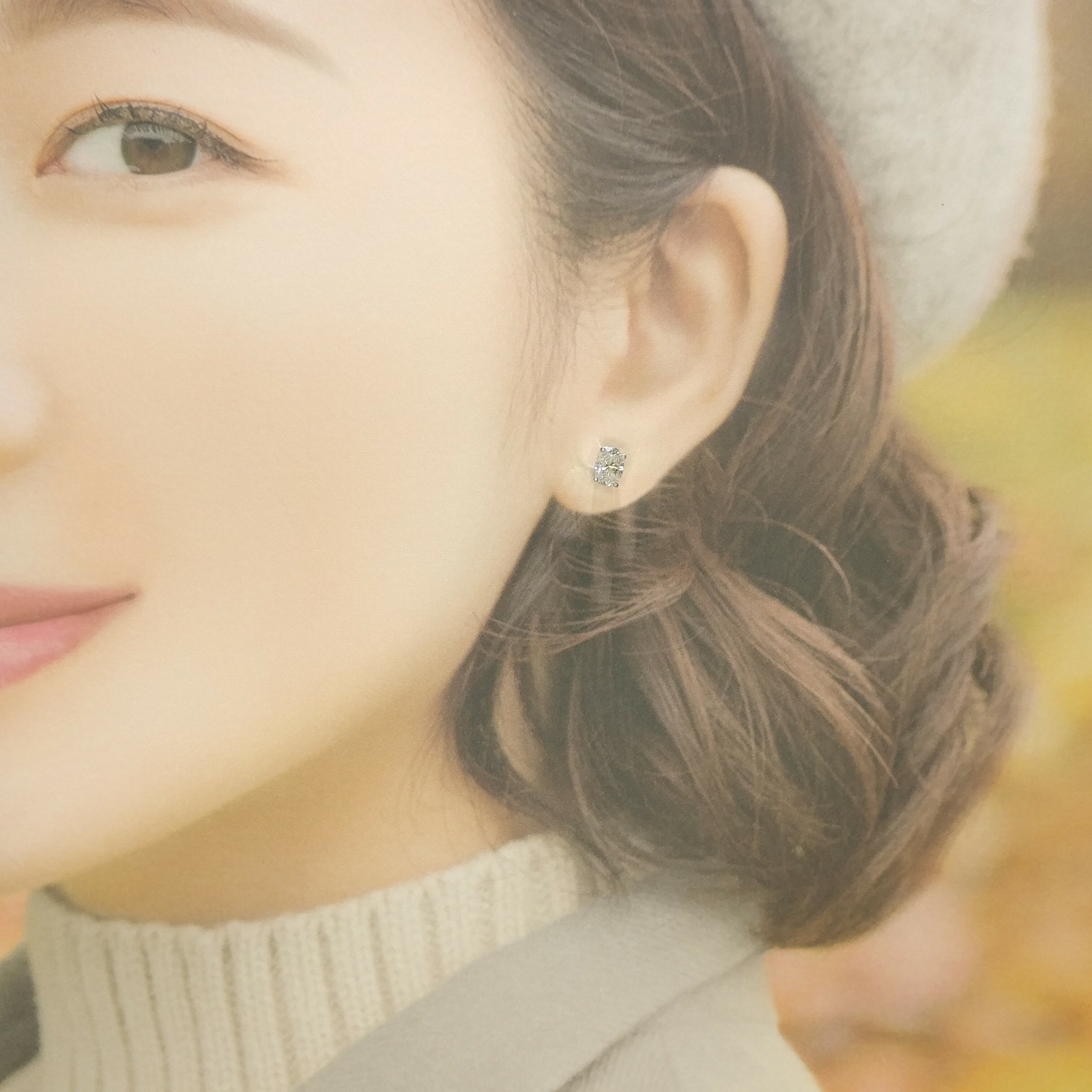 全新18K白金【主石1卡64份蛋形鑽石】耳環