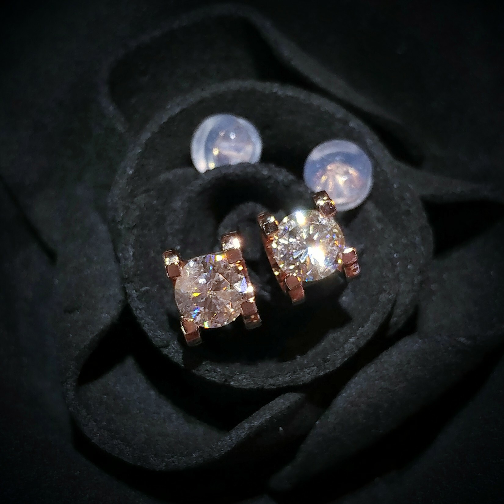 全新18K玫瑰金【主石1卡鑽石】耳環