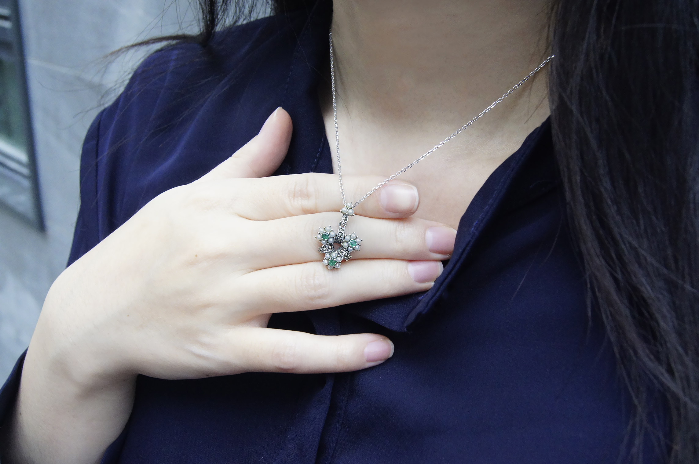 祖母綠三花墜子