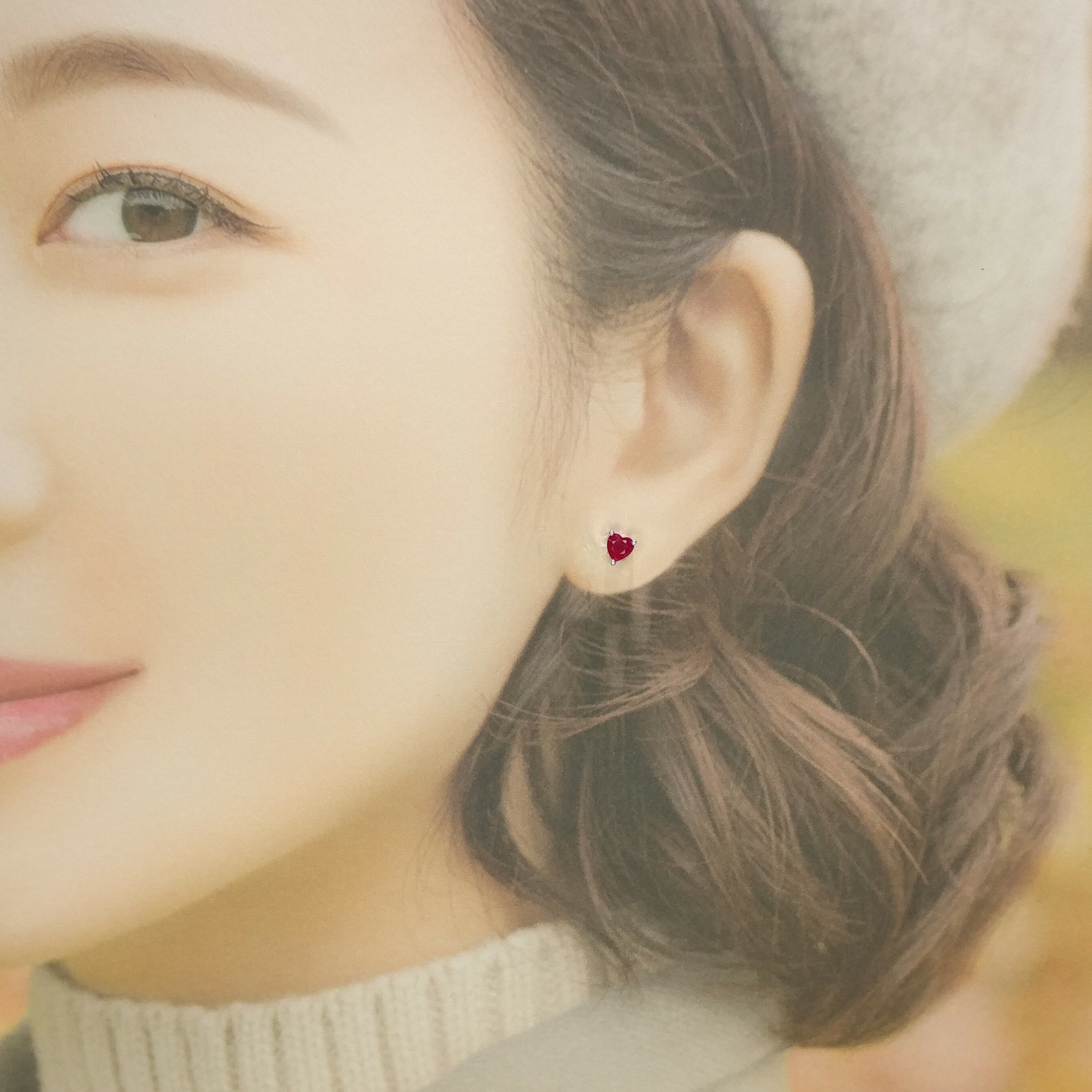 全新18K白金【主石1卡4份心形紅寶石】耳環