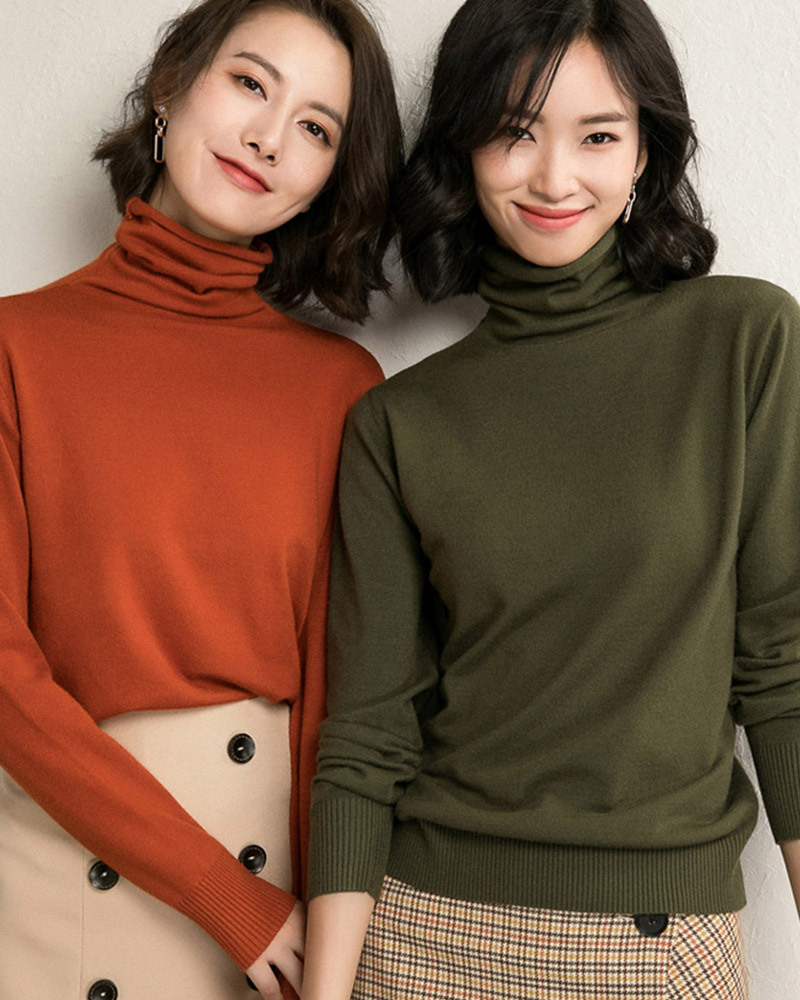 DEER.W 捲邊高領純色針織上衣