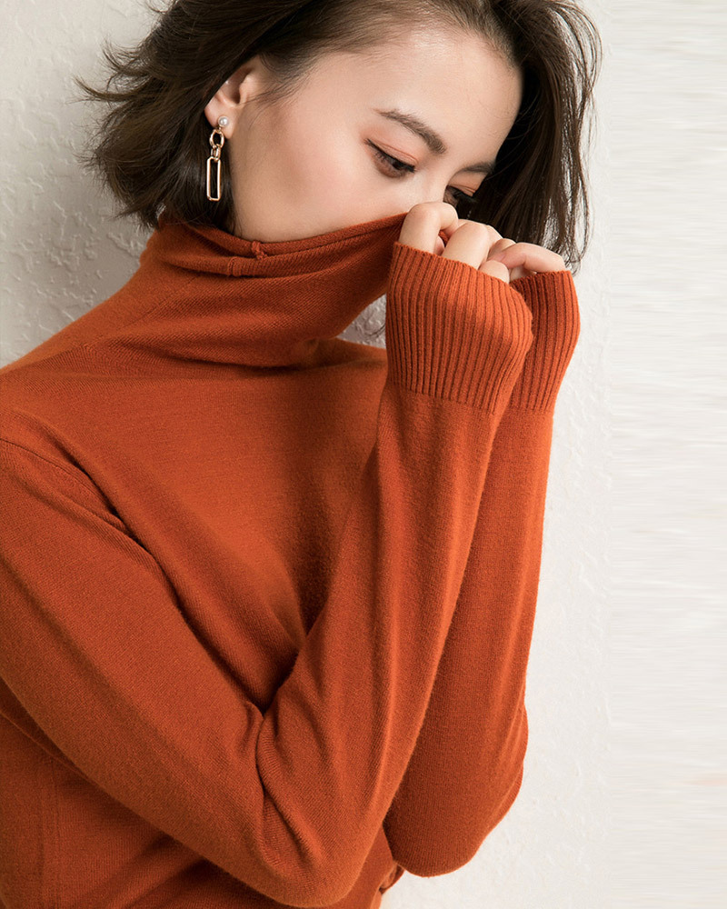 DEER.W 捲邊高領純色針織上衣 紅色