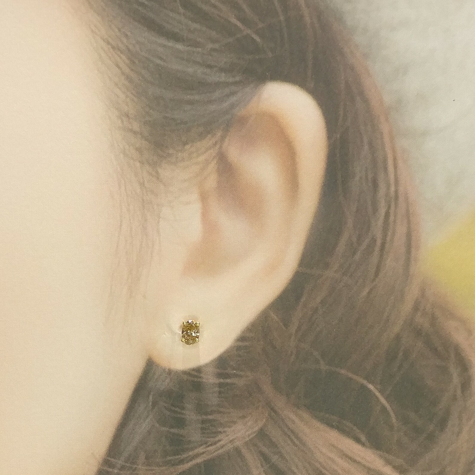 全新18K金【主石65份香檳石】耳環