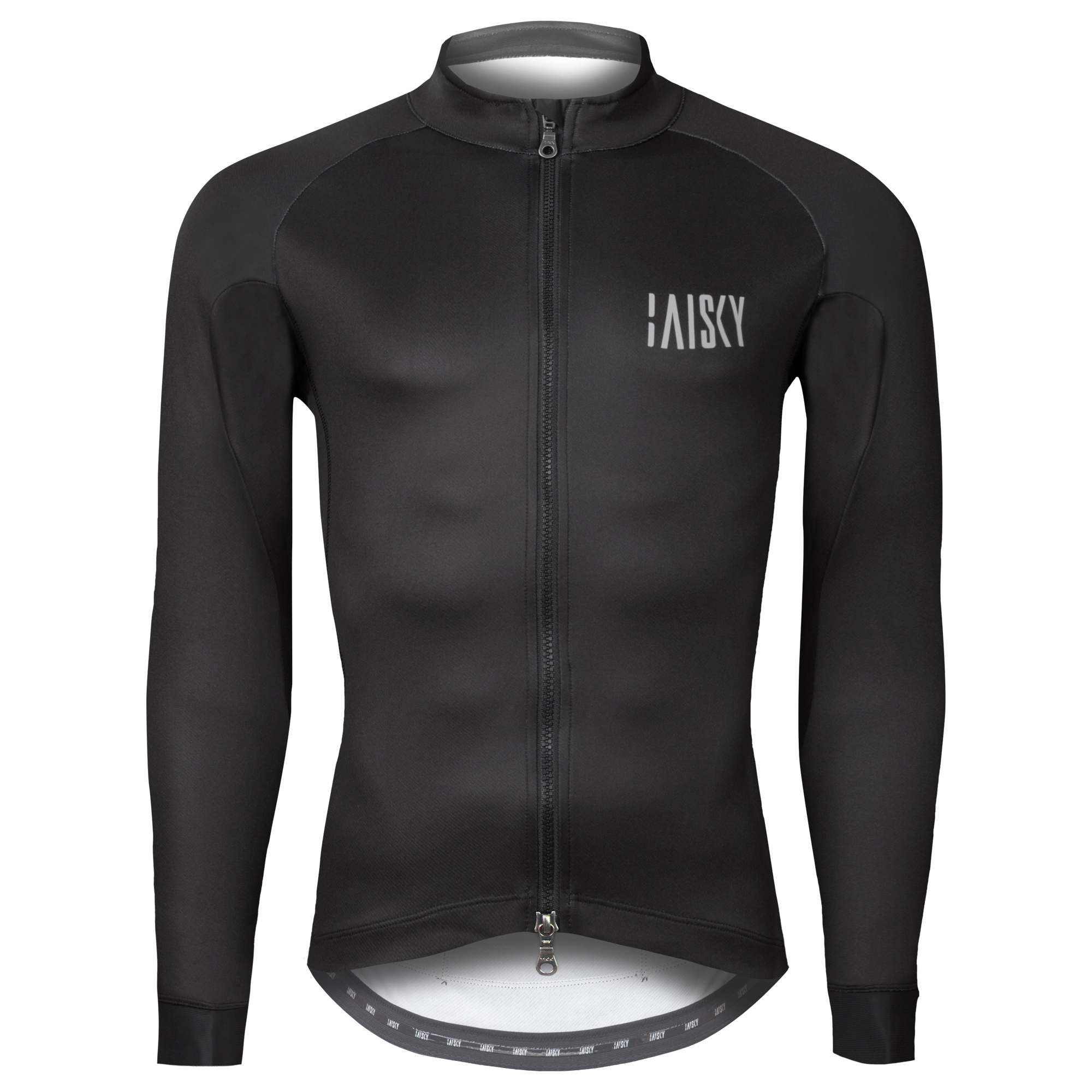 男款雙拉鍊抓絨長車衣 潔淨 黑