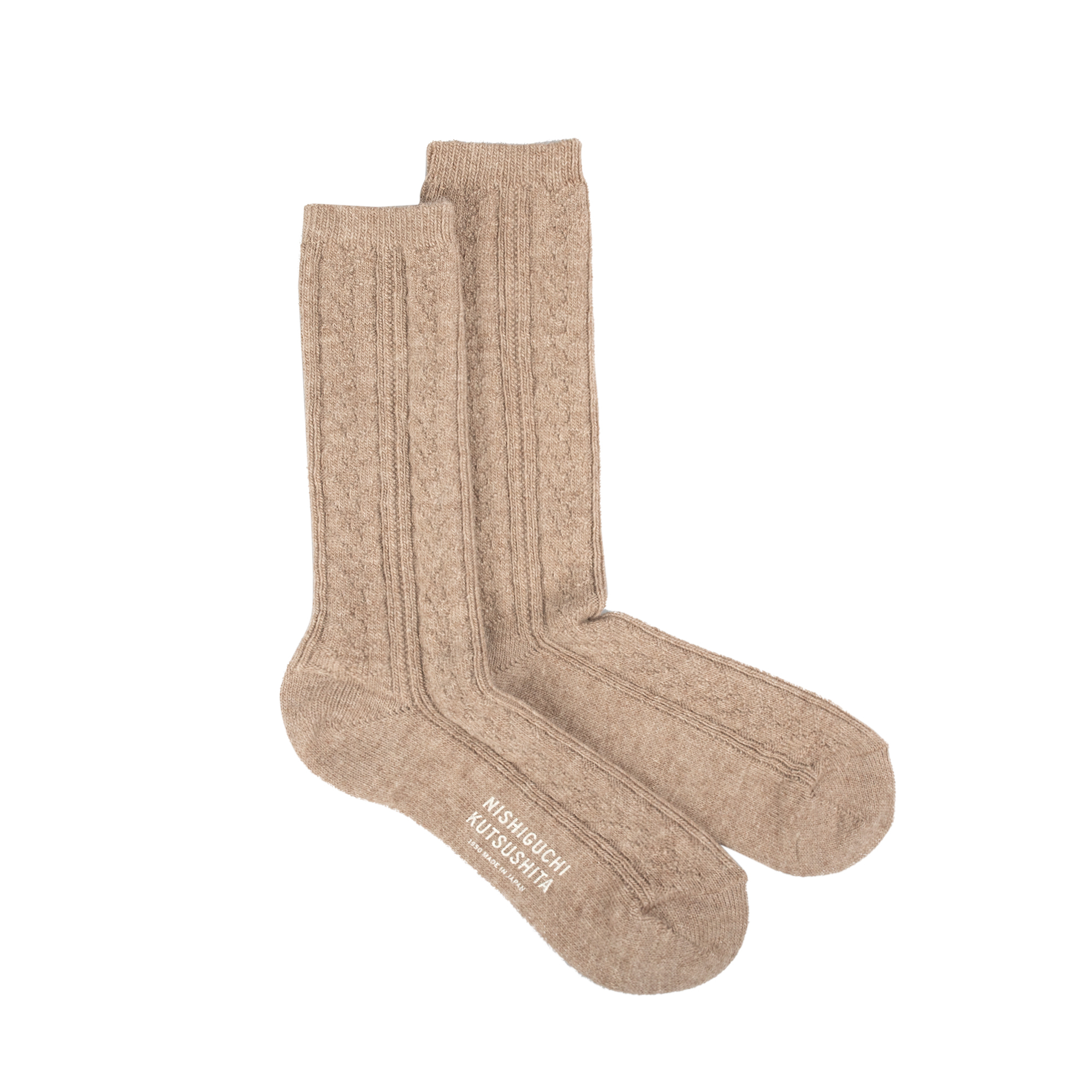 Nishiguchi Kutsushita - Alpaca Wool Cable Socks (Beige)