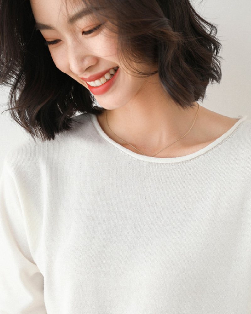 DEER.W 圓領羅紋混紡針織上衣 白色