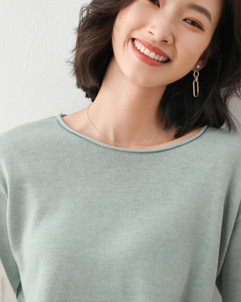 DEER.W 圓領羅紋混紡針織上衣 淺綠