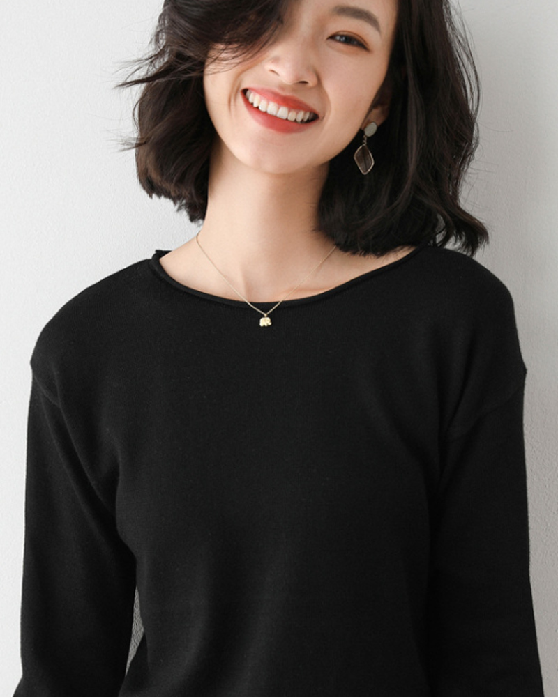 DEER.W 圓領羅紋混紡針織上衣 黑色