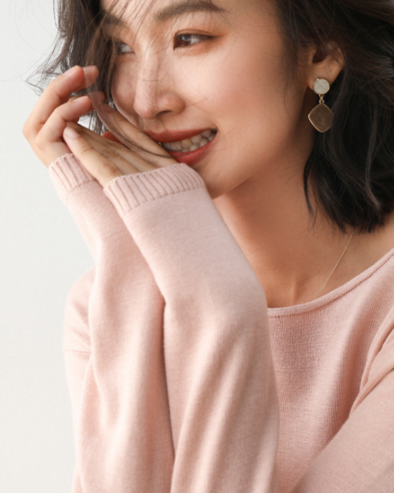 圓領羅紋混紡針織上衣 十色