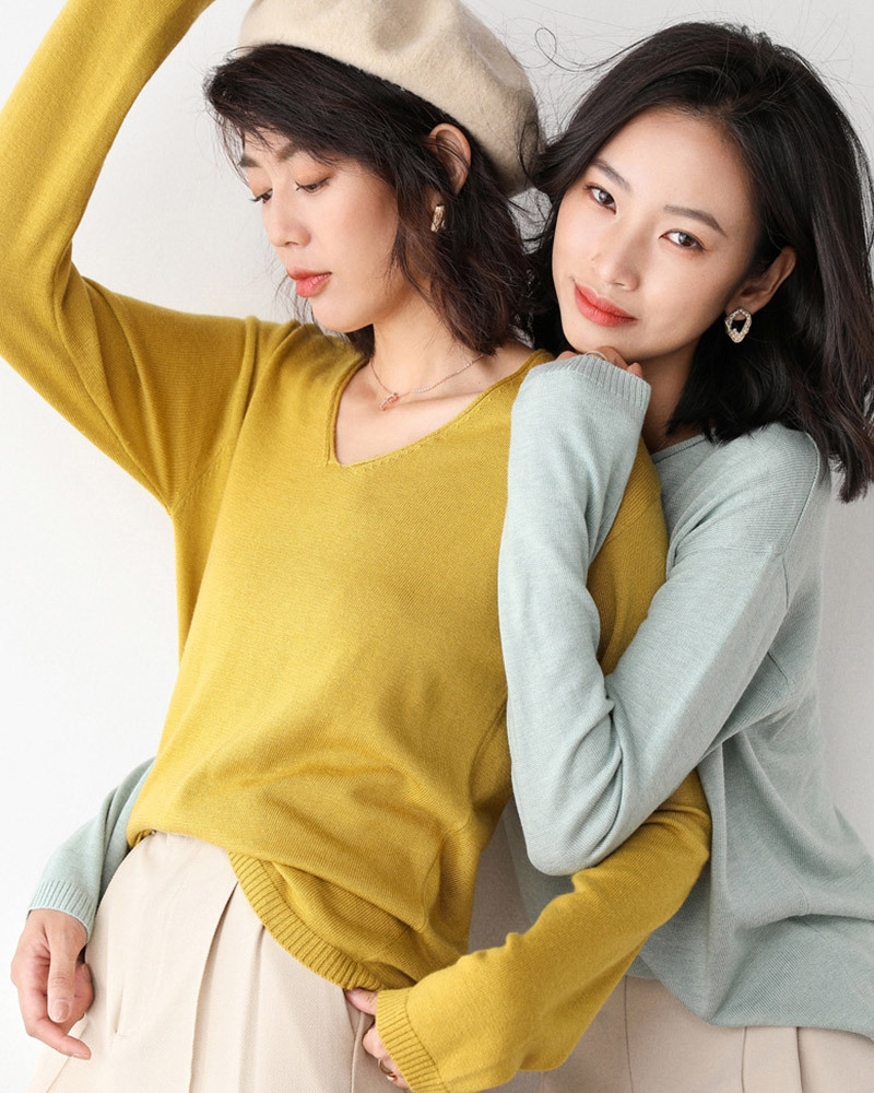 DEER.W V&圓領羅紋混紡針織上衣