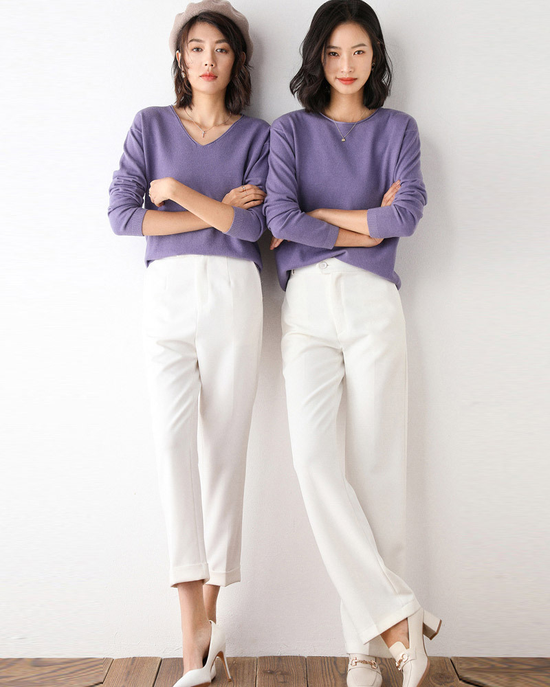 DEER.W V&圓領羅紋混紡針織上衣