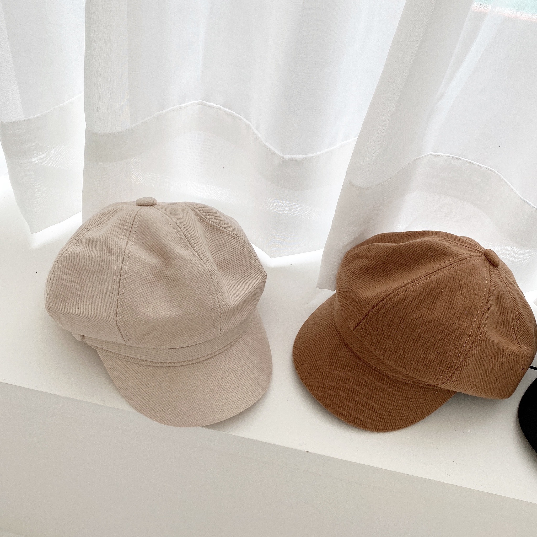 鈕扣斜紋報童帽/三色