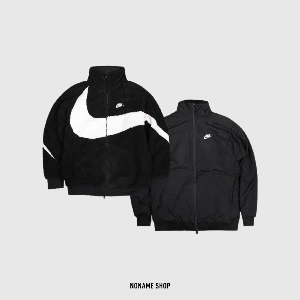 NIKE BIG SWOOSH 搖粒絨雙面穿大勾保暖毛毛外套黑色