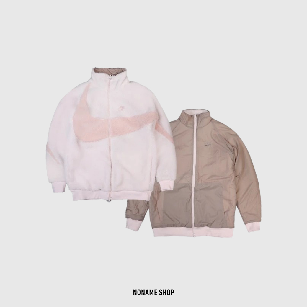 NIKE BIG SWOOSH  搖粒絨 雙面穿 大勾  保暖 毛毛外套 粉色