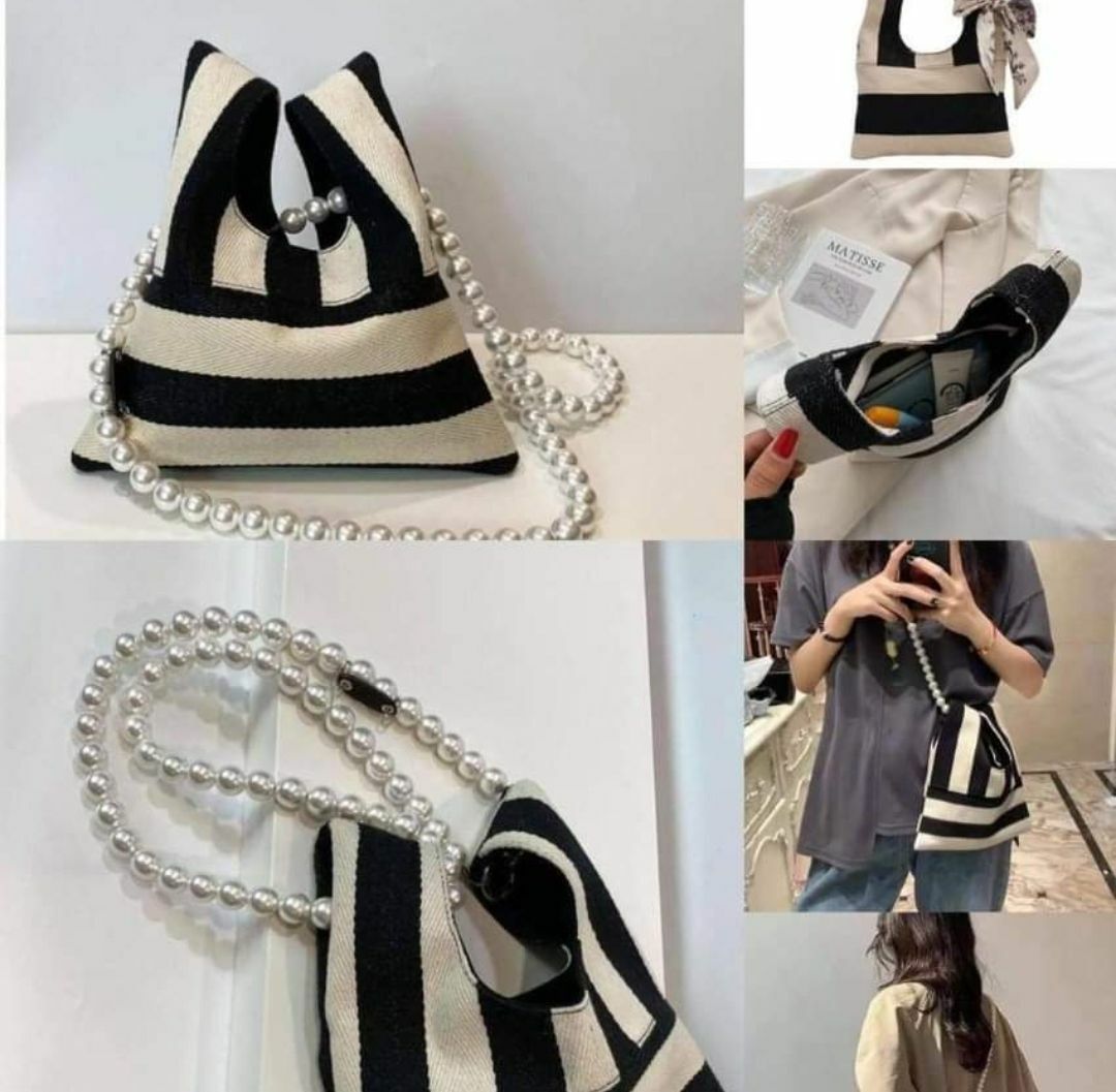 🔶韓風小眾珍珠鏈帆布兩用包